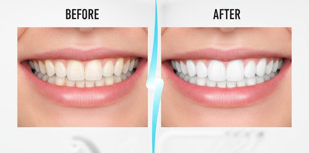 Before and after teeth whitening results at The Port Dental Clinic in Calgary